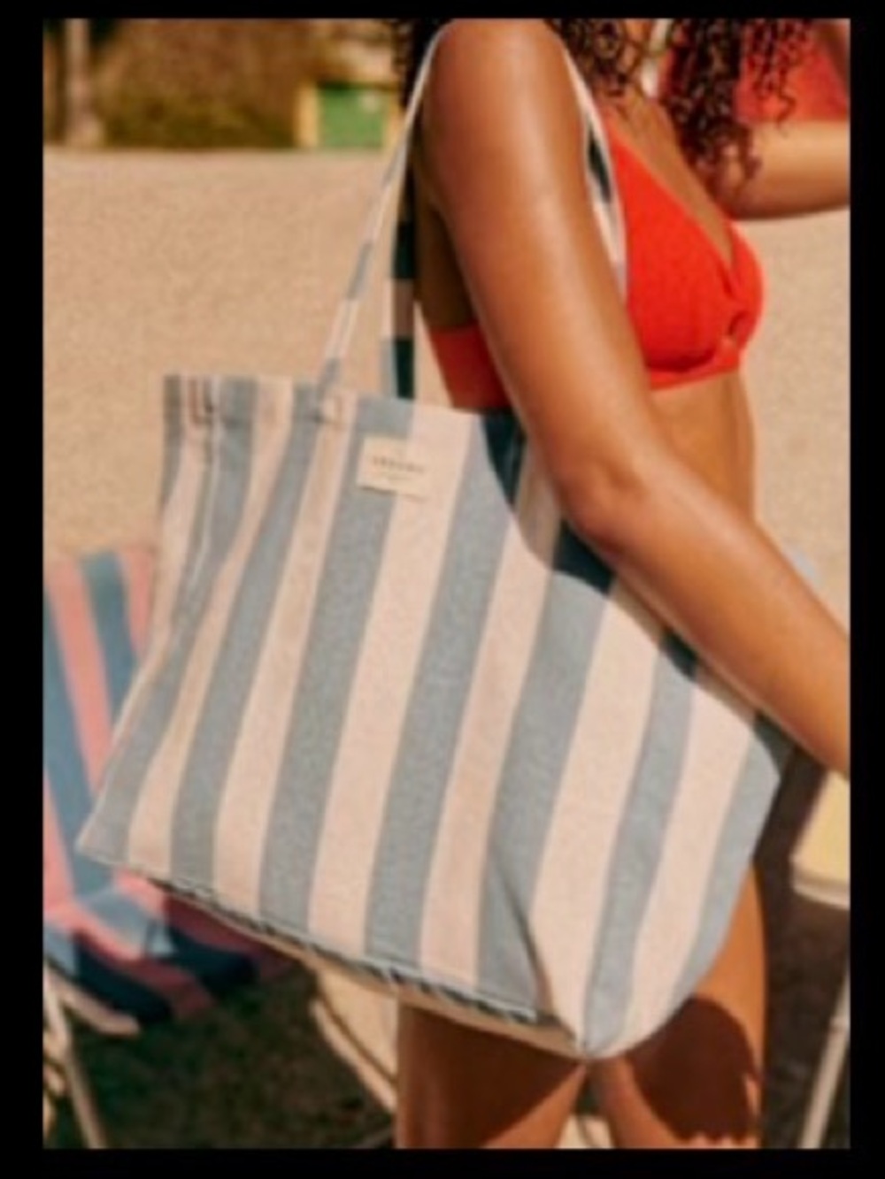 Sezane blue stripes summer beach tote bag - Picture 2 of 8